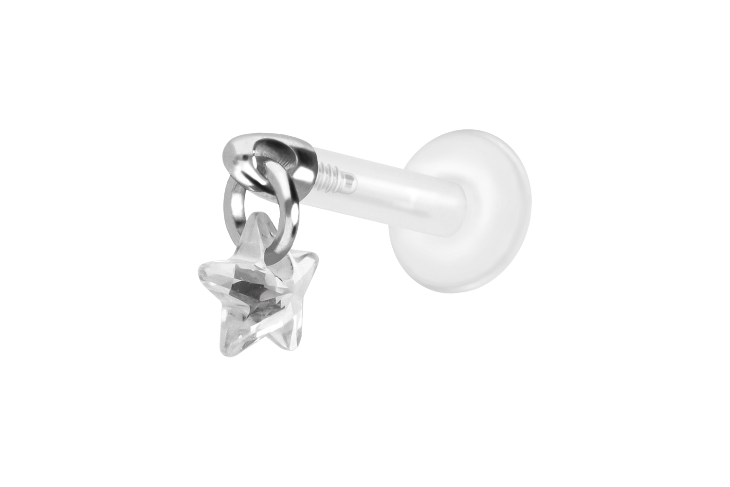 PTFE Labret Piercing mit Innengewinde + Titan-Aufsatz KRISTALLSTERN